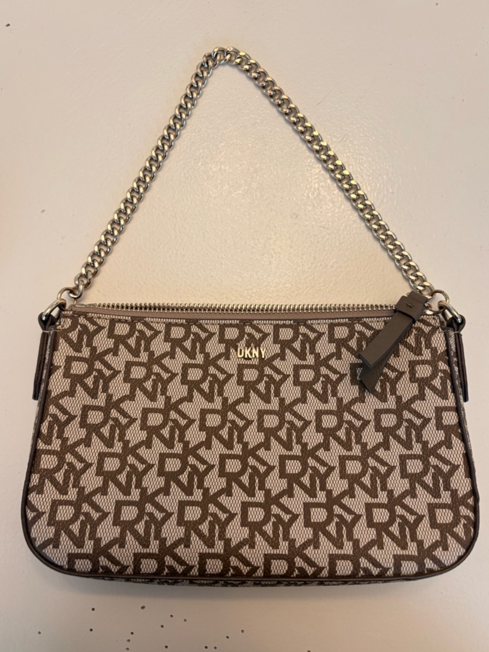 DKNY Brown Monogram Chain-Handle Small Shoulder Bag